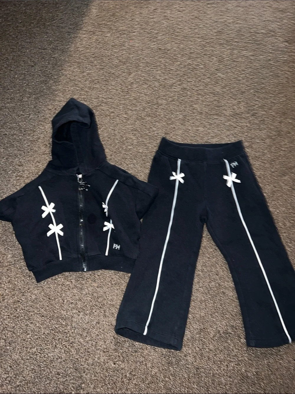 Paris Hilton Kids Black Hoodie & Pants Set with White Accents